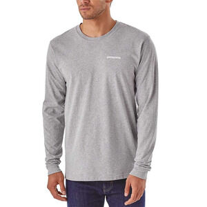 Patagonia Regular Fit Mens T Shirt S Heather Gray Crew Neck Long Sleeve Logo